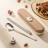 广意卡通便携餐具304不锈钢勺子筷子三件套学生外带GY1340