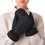 窦驰加厚白鸭绒羽绒手套男女冬季防风滑雪骑车挂脖可爱保暖触屏 黑色（非触屏） 均码