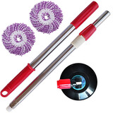 阅臣通用加强不锈钢旋转洗甩水拖布桶墩布好神拖手压式甩水拖把杆 红色加强拖把杆+塑盘+2头