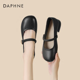 达芙妮单鞋女牛皮法式玛丽珍小皮鞋百搭粗跟女鞋子4024101489 黑色 41