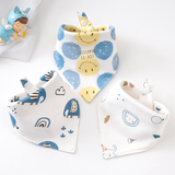 添艾奕生纯棉婴儿三角巾新生宝宝口水巾男童帅气围巾防水女公主款秋冬围嘴 双层纯棉（笑脸系列）3条装