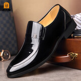 老人头正装皮鞋男透气套脚头层牛皮英伦潮流舒适婚鞋百搭德比鞋 黑色 42