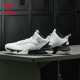 乔丹QIAODAN篮球鞋男球鞋战靴中帮皮面革面防水男鞋学生球鞋 白色黑色 42