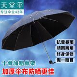 天堂 伞黑胶遮阳晴雨伞双人加大男女三折叠太阳伞定制印刷LOGO广告伞 蓝灰双人黑胶升级款加大加固 10骨 【抗雷暴雨】