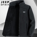 JEEP SPIRIT吉普夹克男春秋季开衫立领外套男士保暖爸爸装抓绒衣 黑色 XL 