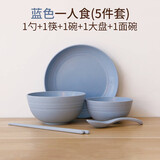 佩舟 碗碟套装家用餐具小麦秸秆情侣碗盘吃饭碗筷组合防摔碗 北欧蓝 一人份（5件）