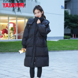 鸭鸭中长款羽绒服女2024新款冬季连帽加厚保暖时尚韩版修身女士外套