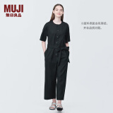 无印良品（MUJI）女式  麻混 弹力 连体裤 裤子女款 连体衣 女装 汉麻 BC2J9C4S 黑色 M (160/84A)