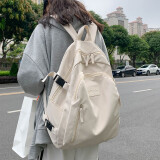 伊梵络大容量纯色书包大学生背包女双肩夏简约日系百搭高中生小众电脑包 米白色