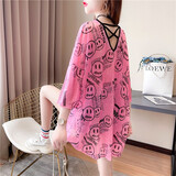 妃丽慕尚（FEILIMUSHANG）2025年夏季新款露背半袖上衣ins潮薄款韩版宽松中长款短袖T恤女装 5341粉色 均码