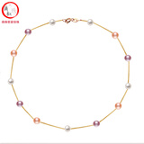 滴水成珠南珠世家淡水珍珠项链珍珠满天星项链优雅百搭生日礼物送女友 混色珍珠+40厘米925银黄色链