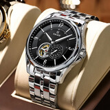 依波（EBOHR）手表男镂空全自动机械表防水夜光钨钢十大名表新年生日礼物送老公 白钢黑面【礼盒+表带】10721118 专柜热销爆款 送礼甄选