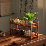 栖草院（QICAOYUAN）茶杯架子桌面置物架茶台小博古架茶具摆件茶叶罐中式展示收纳架 【中古色】40长双层杯架