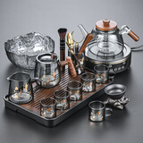 正扬玻璃功夫茶具套装家用整套耐热透明贴花办公泡茶壶茶杯木手柄高档 10头烟正圆尊整套(鹤)+经黑手执