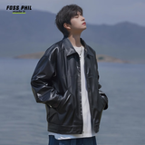 Foss Phil皮夹克男士春秋季潮牌机车服韩版宽松休闲皮衣外套6266黑色L