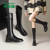 木林森女靴秋冬款时尚百搭女士时装靴长筒靴复古英伦骑士靴女 黑 38 