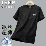 JEEP SPIRIT吉普冰丝短袖t恤男夏季休闲半袖上衣服圆领户外速干轻薄 黑色 3XL