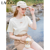 LAGOGO【凉感抗菌】索罗娜短袖T恤女拉谷谷夏季简约圆领正肩上衣 米色(T2) XL