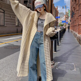 妙奕嘉长款毛衣女2024新款针织衫秋冬季女士毛衣开衫外套加厚毛线衣慵懒 奶白色麻花大翻领外套 均码