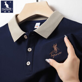 袋鼠（DAISHU）男士短袖t恤夏季冰丝薄款翻领刺绣爸爸装商务休闲衣服polo保罗衫 藏青 XL 推荐135-145斤