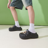 星期六【踩屎感软底】洞洞鞋厚底女鞋包头半拖沙滩凉鞋百搭凉拖鞋女外穿 黑色 36