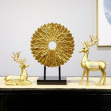 居苒陈设欧式鹿摆件客厅电视柜酒柜玄关办公室麋鹿装饰品开业乔迁礼物 太阳花三件套【金色】