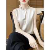 温莱蔓莎内搭神器无袖打底衬衫女外搭开衫半高领花边袖背心宽松木耳领上衣 香槟色 2XL 135-150斤