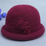 森罗慕彤中老年帽子秋冬款老人帽子女人加绒保暖老太太毛线盆帽围巾妈妈奶奶保暖帽子 酒红色（帽子）