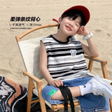 左西男童背心夏季薄款儿童无袖T恤2025新款运动坎肩大童夏装 彩条 160