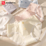 FitonTon5条装内裤女纯棉裆部薄款女士内裤中腰可爱少女内裤 XL
