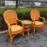 欧呈家具 藤椅椅子天然真藤椅老人高靠背阳台书房 客厅办公麻将椅子三件套 靠背升级款2把+茶几