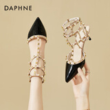 DAPHNE达芙妮凉鞋女春夏季新款一字扣带高跟鞋气质细跟女鞋子铆钉包头凉鞋 黑色 37
