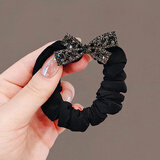 卓可可水钻蝴蝶结发绳黑色大肠圈气质高级感女扎头发马尾丸子头皮筋头绳 黑色