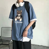 栢斐荻短袖T恤男新款休闲百搭夏季大码宽松五分袖ins港风学生嘻哈短袖潮 C20  蓝色 2XL.