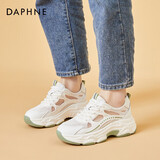 达芙妮运动休闲鞋女百搭网面透气小白鞋轻便舒适厚底老爹鞋女鞋 白绿 38