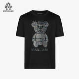 MANGANO【轻奢衣服】曼加龙男装春夏新款短袖T恤时尚潮流小熊亮片潮流百 黑色 50 (175/96A)