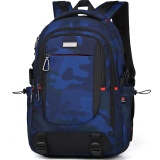 Edison高中生书包大容量初中大学生防泼水双肩包旅行背包K052-19G迷彩蓝