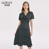 歌莉娅蝴蝶碎花裙v领连衣裙女夏装显瘦气质长裙礼服裙子1A6H4KAKA 27D黑底印花 L