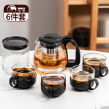 金熊玻璃茶具套装 一壶四杯一茶叶罐耐热玻璃泡茶壶茶杯整套700mlT912