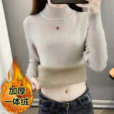 东方鸭加绒加厚一体绒毛衣女秋冬内搭大尺码半高领套头针织打底衫 燕麦色M 一体绒 加厚 2XL 130-150斤