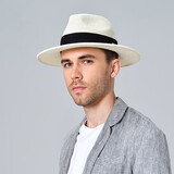 Siggi草帽男夏季绅士休闲沙滩潮帽子大头围遮阳平顶礼帽防晒帽子