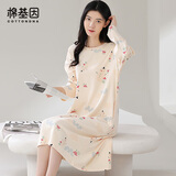 棉基因女士睡衣女春秋季纯棉圆领套头长袖睡裙25年新款舒适可外穿家居服