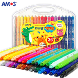 AMOS韩国进口旋转可水洗细杆杆蜡笔/油画棒儿童画笔绘画工具 36色细杆蜡笔(CST36)