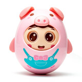爱奇天使不倒翁玩具婴幼儿童摇铃拨浪鼓牙胶6-12四八个月半岁宝宝0-1-2岁 小猪不倒翁（粉色）