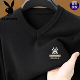 花花公子（PLAYBOY）品牌羊毛衫男100纯羊毛秋冬款V领针织衫中年男士爸爸打底衫毛衣 长袖A53黑色Y 4XL 190推荐180-210斤