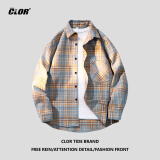 CLOR格子长袖衬衫男士春秋季潮流ins宽松休闲衬衣外套 CLCX04黄色 M 