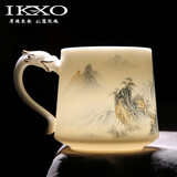 IKXO高端手绘羊脂玉瓷茶杯茶水分离办公杯泡茶杯送长辈爸爸教师节礼物 曾世成大师尊享杯（源远流长） 礼盒装