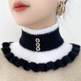 畅印  假领子冬款仿貂毛围脖女 保暖脖套成人衣领子 女士弹性假领 黑色间白色