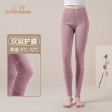 三针内衣秋裤女舒绒纯棉条纹加厚保暖裤中老年护膝线裤内穿棉裤单裤 紫咖【280g女护膝纯棉加厚】 M