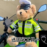 泰利奇交警小熊网红泰迪熊警察小熊熊猫玩偶公仔玩偶铁骑机车熊毛绒玩具 长32厘米绿色警察【固定扣】